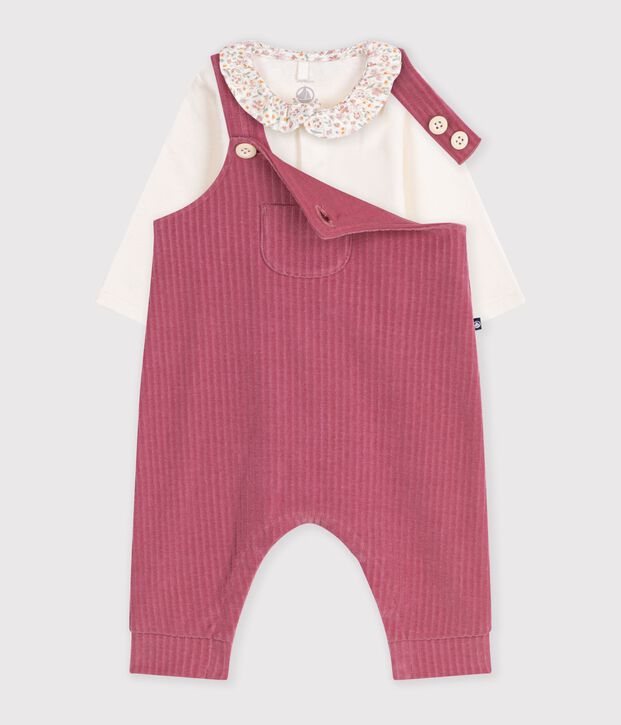 Ensemble salopette et body b&eacute;b&eacute; en coton avec col uni rosa/ecru