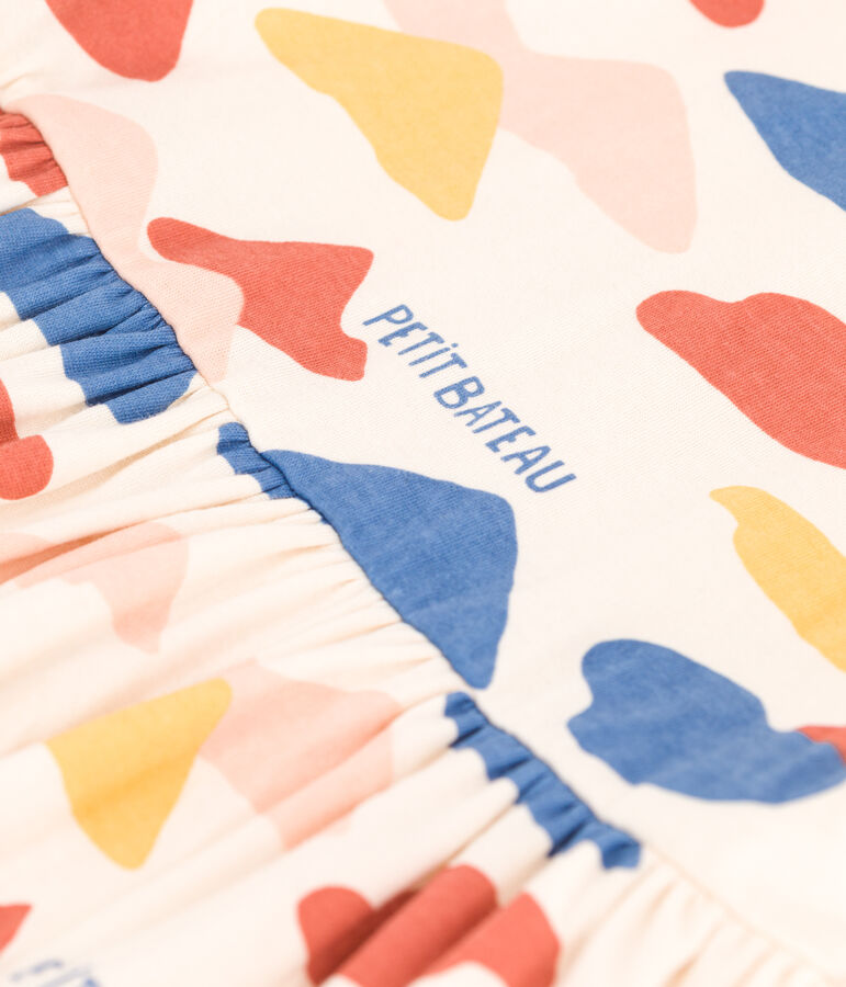 Abito a maniche lunghe in tubique stampato bambina ecru/multicolore