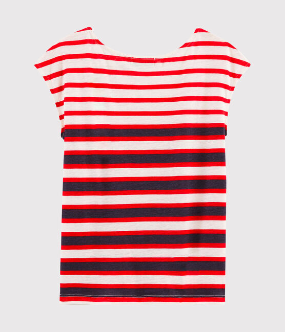 T-shirt in lino donna bianco MARSHMALLOW/rosso PEPS/ MEDIEVAL