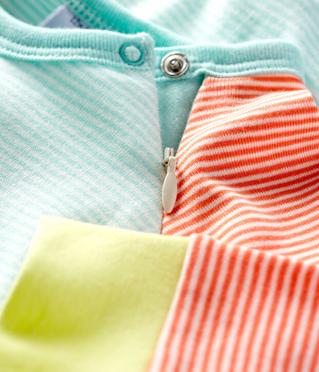 Tutina senza piedi a costine arancione/bianco