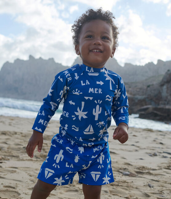 Shorts da bagno con stampa spiaggia neonato blu PORCELANA/ MARSHMALLOW