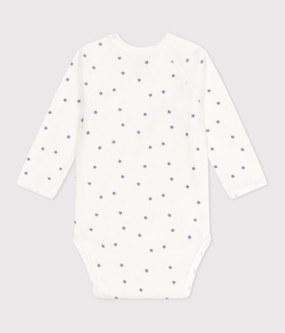 Body incrociati a maniche lunghe in cotone neonato bianco MARSHMALLOW/blu ALASKA