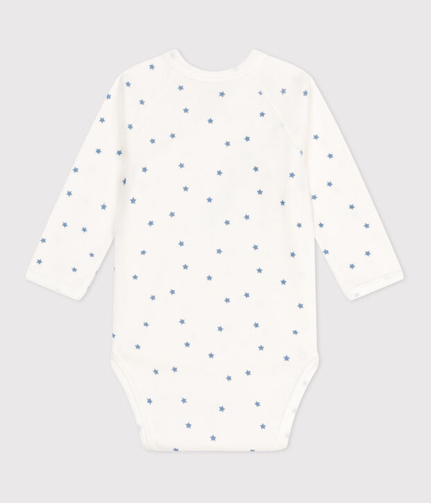 Body incrociati a maniche lunghe in cotone neonato bianco/blu
