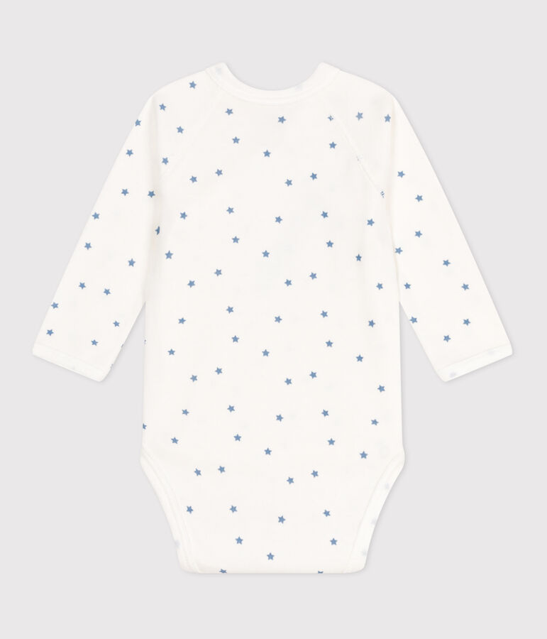 Body incrociati a maniche lunghe in cotone neonato bianco/blu