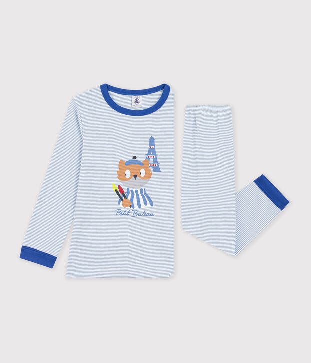 Pigiama in cotone a righe bambino blu/bianco