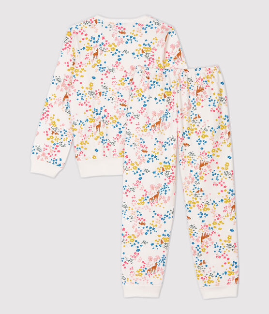 Pigiama bambina a fiori in molleton bianco MARSHMALLOW/bianco MULTICO