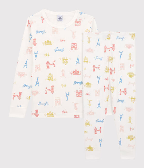 Pigiama fantasia Parigi bambino-bambina in cotone bianco MARSHMALLOW/bianco MULTICO