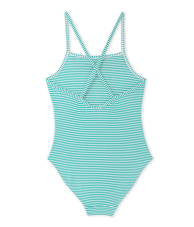 Costume da bagno intero bambina verde/bianco
