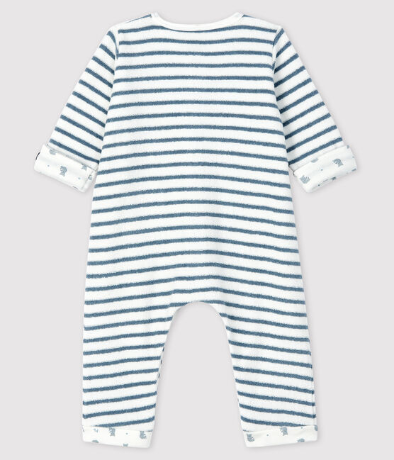 Tutina lunga a righe bebè in spugna bouclette grattata bianco MARSHMALLOW/blu ASTRO