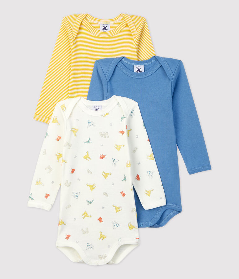 Confezione da 3 body a maniche lunghe in cotone biologico multicolore