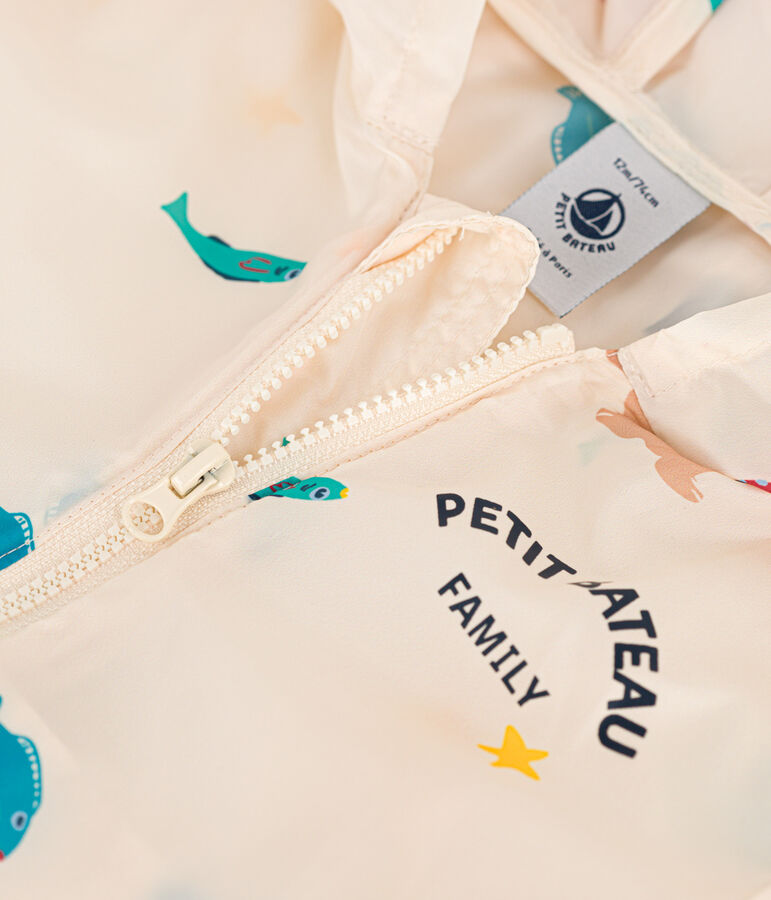 Giacca a vento beb&egrave; anti-UV in poliestere riciclato ecru/multicolore