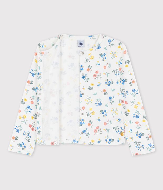 Cardigan fantasia in cotone bambina bianco/multicolore