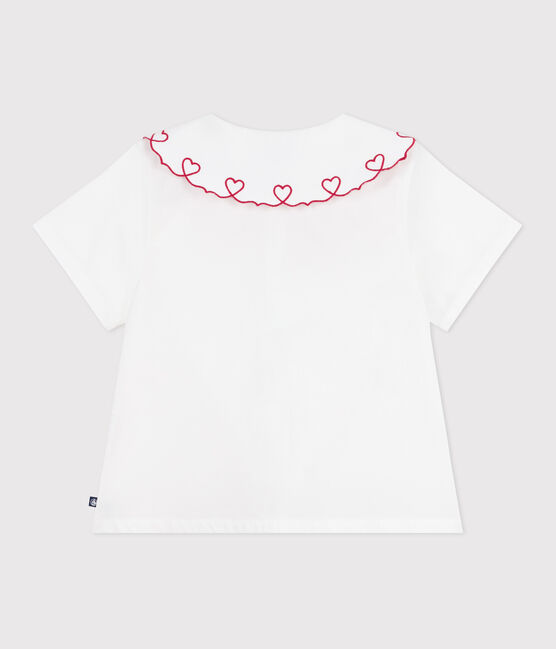 Blusa a maniche corte in popeline di cotone tinta unita bambina bianco ECUME
