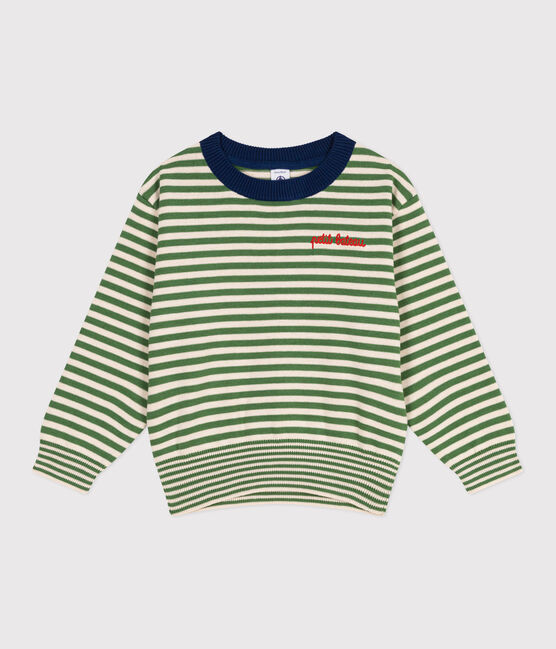Pullover in cotone a righe bambino verde PALMERAIE/ AVALANCHE
