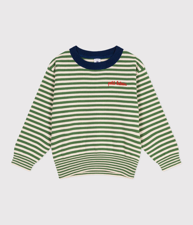 Pullover in cotone a righe bambino verde/ecru