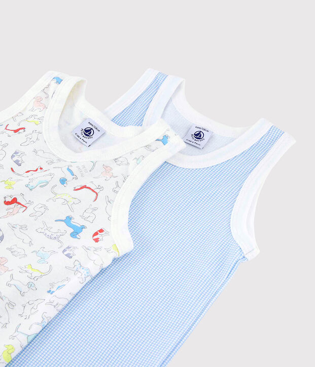 Confezione da 2 canottiere fantasia animali bambino in cotone biologico multicolore