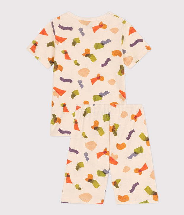 Pigiama short fantasia in cotone bambino ecru/multicolore