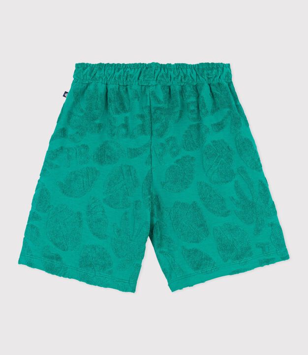 Bermuda corti in cotone tinta unita con stampa bambino verde