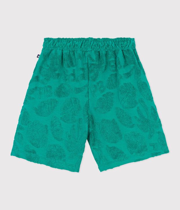 Bermuda corti in cotone tinta unita con stampa bambino verde