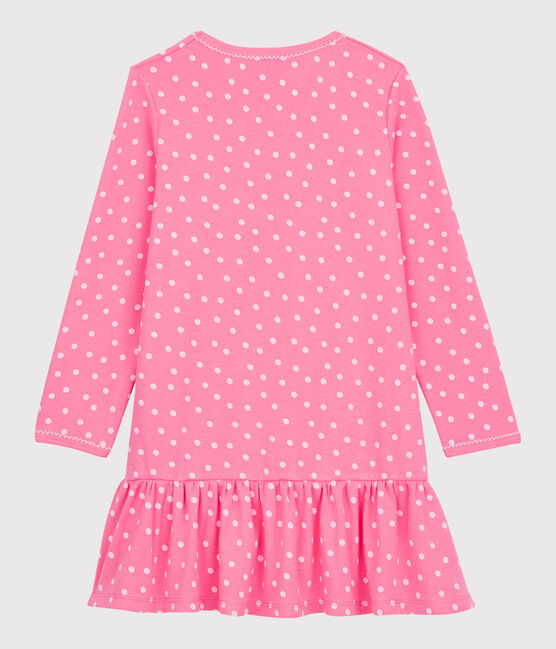 Camicia da notte bambina in cotone arricciato rosa PETAL/bianco ECUME