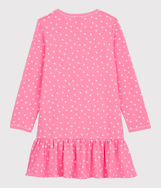 Camicia da notte bambina in cotone arricciato rosa/bianco