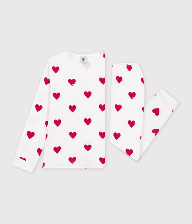 Pigiama per bambini in cotone con stampa a cuori bianco/rosso