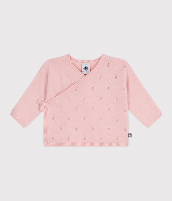 Brassière con incrocio in maglia traforata di misto lana e cotone neonato rosa JOLI