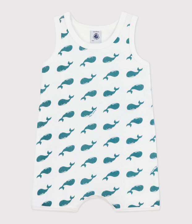 Tutina corta in cotone con balene neonato verde/verde