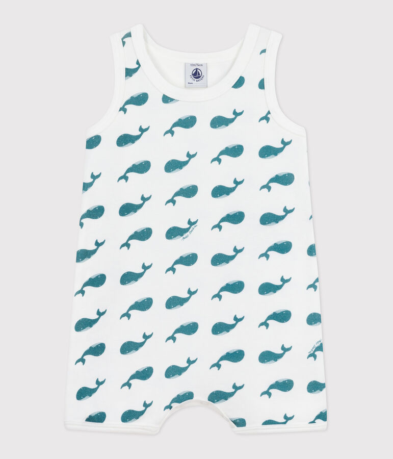 Tutina corta in cotone con balene neonato bianco/verde