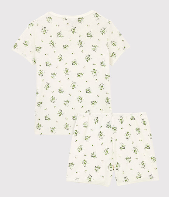 Pigiama corto a fiori bambina in cotone e lino bianco MARSHMALLOW/bianco MULTICO