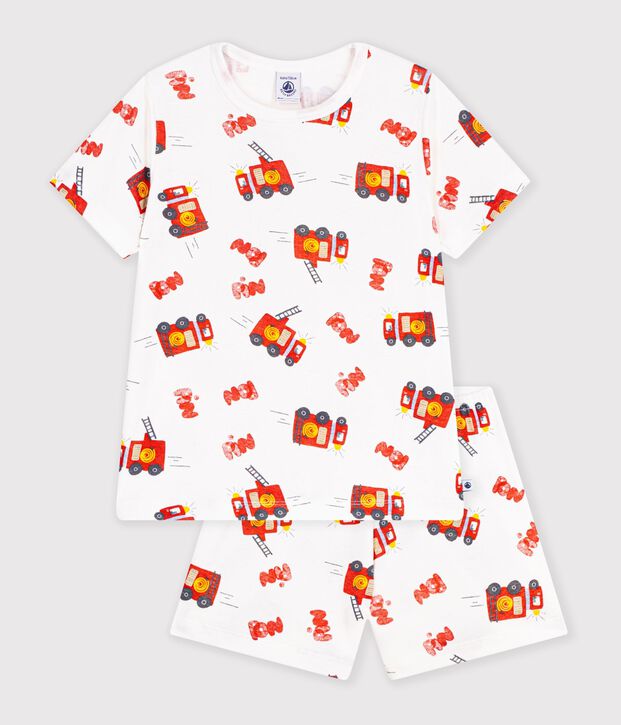 Pigiama corto in cotone con pompiere stampato bambino bianco/multicolore