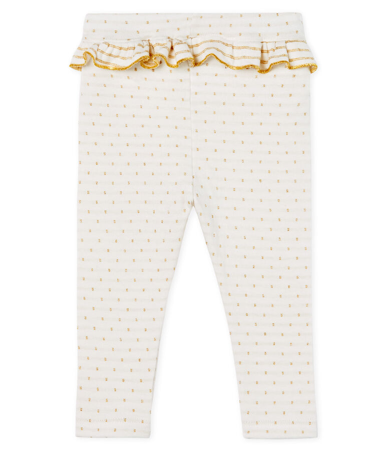 Leggings da beb&egrave; femmina con balze bianco/giallo