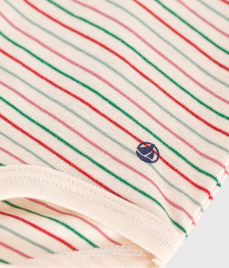 Body beb&egrave; a maniche lunghe in cotone con collo a lupetto ecru/multicolore