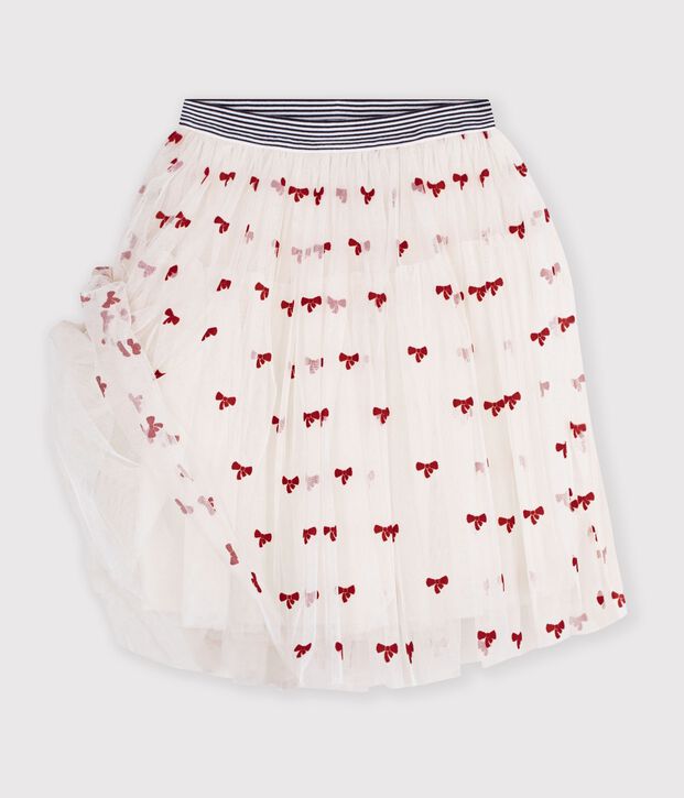 Gonna lunga in tulle tinta unito bambina ecru/rosso