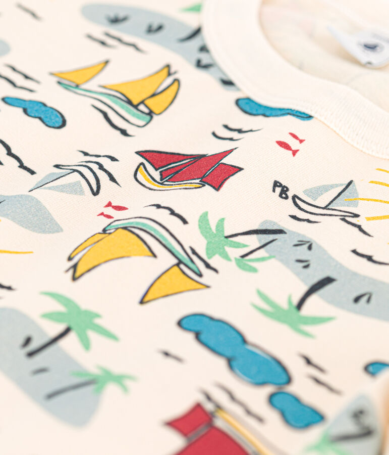 T-shirt bambino maniche corte con stampa ecru/multicolore