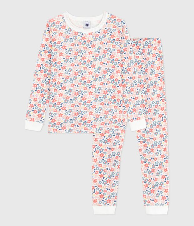 Pigiama con gamba molto aderente in cotone con stampa a fiori bambina bianco/multicolore