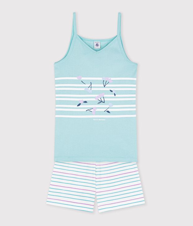 Pyjama short en c&ocirc;te verde/multicolore