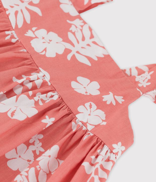 Abito beb&egrave; con fantasia hawaiana in popeline rosa/bianco