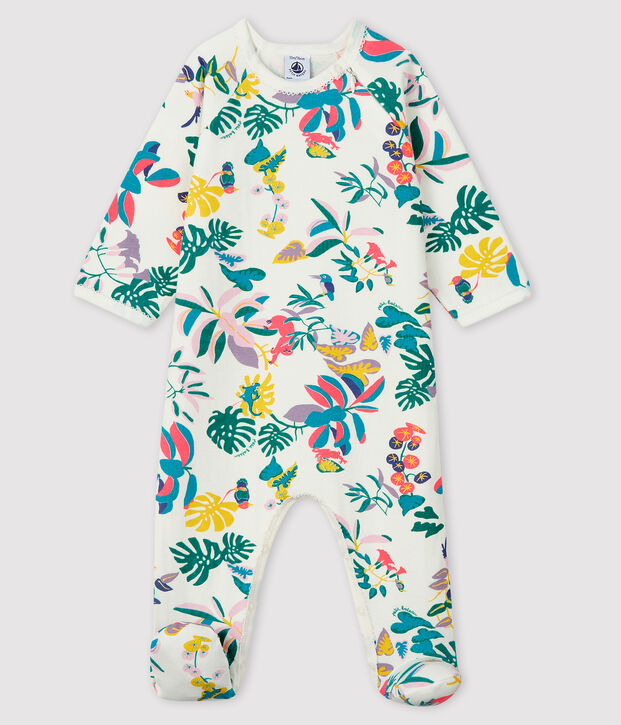 Tutina con cerniera beb&eacute; femmina in tubique bianco/multicolore