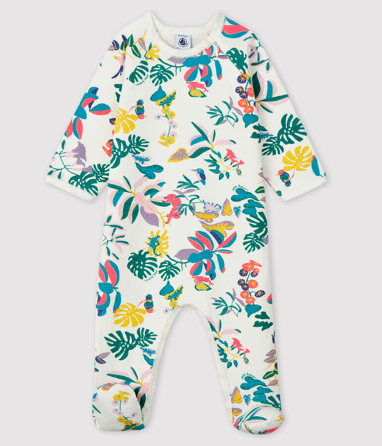 Tutina con cerniera beb&eacute; femmina in tubique bianco/multicolore