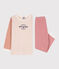 Pigiama millerighe tricolore in cotone unisex  rosa SALINE/bianco MULTICO