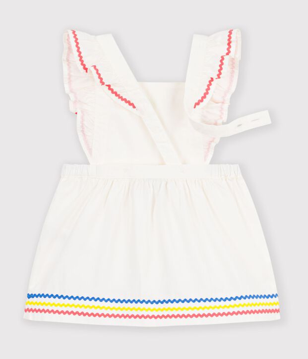 Abito salopette in cotone tinta unita neonato bianco