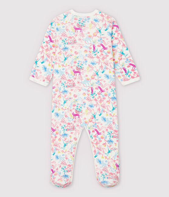 Tutina pigiama giungla bebè femmina in cotone bianco MARSHMALLOW/bianco MULTICO