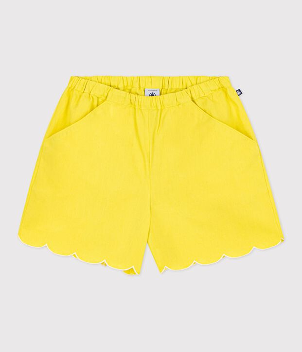 Shorts in cotone tinta unita bambina giallo