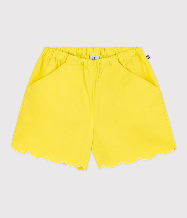 Shorts in cotone tinta unita bambina giallo