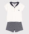 Completo neonato 2 pezzi in cotone con T-shirt con colletto alla marinara blu SMOKING/bianco MARSHMALLOW
