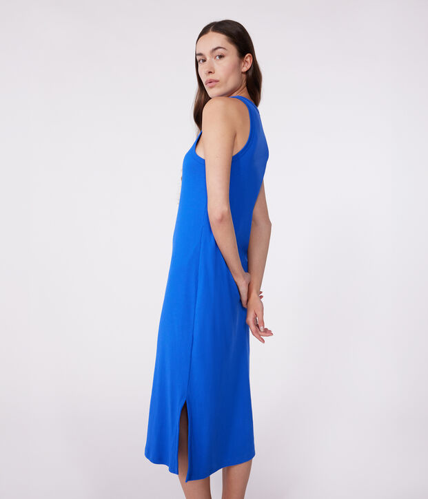 Abito canotta lungo in cotone donna blu