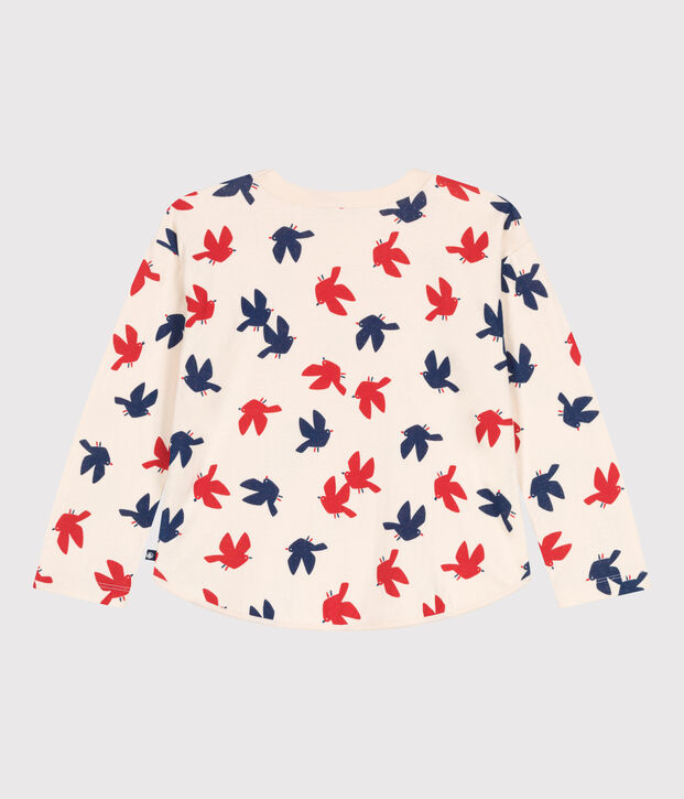 T-shirt a maniche lunghe in cotone con stampa bambina ecru/multicolore