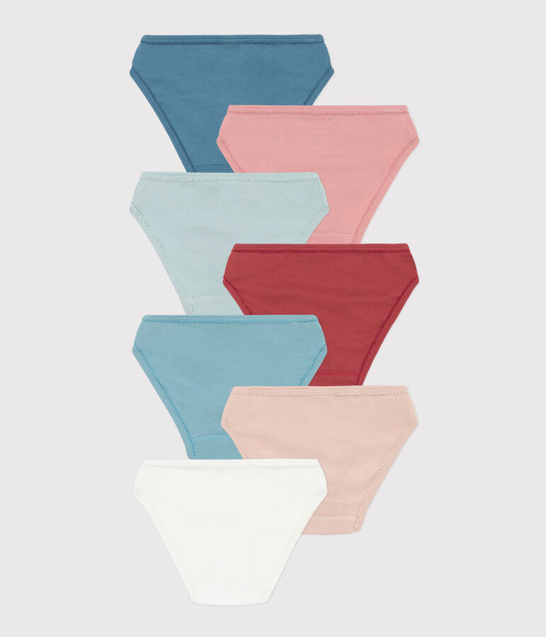 Set di 7 slip bambina in cotone tinta unita multicolore