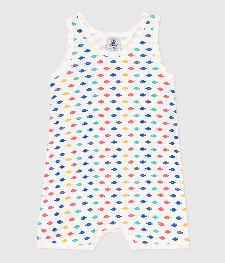 Tuta corta animali marini in cotone beb&egrave; bianco MARSHMALLOW/bianco MULTICO